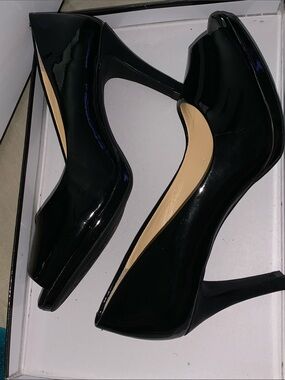 Alex Marie Black Patent Peep-Toe Pumps